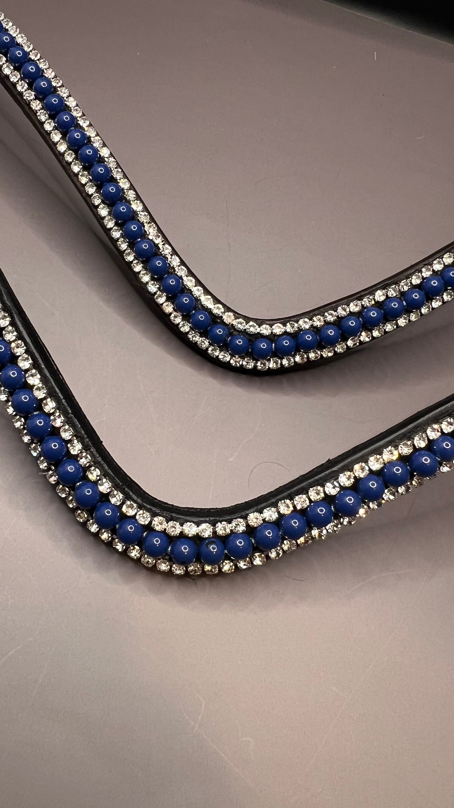 Lapis Blue Swarovski Crystal Pearls with clear Rhinestones Browband