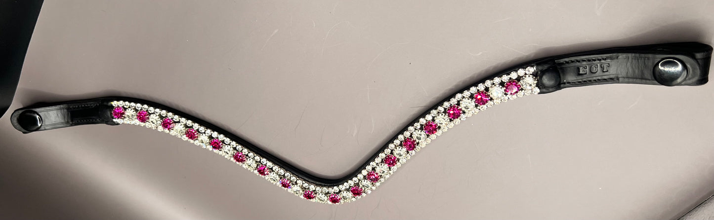 3 Row Passion Pink Rhinestone Browband