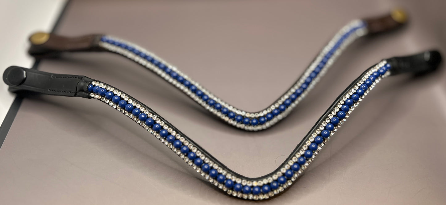 Lapis Blue Swarovski Crystal Pearls with clear Rhinestones Browband