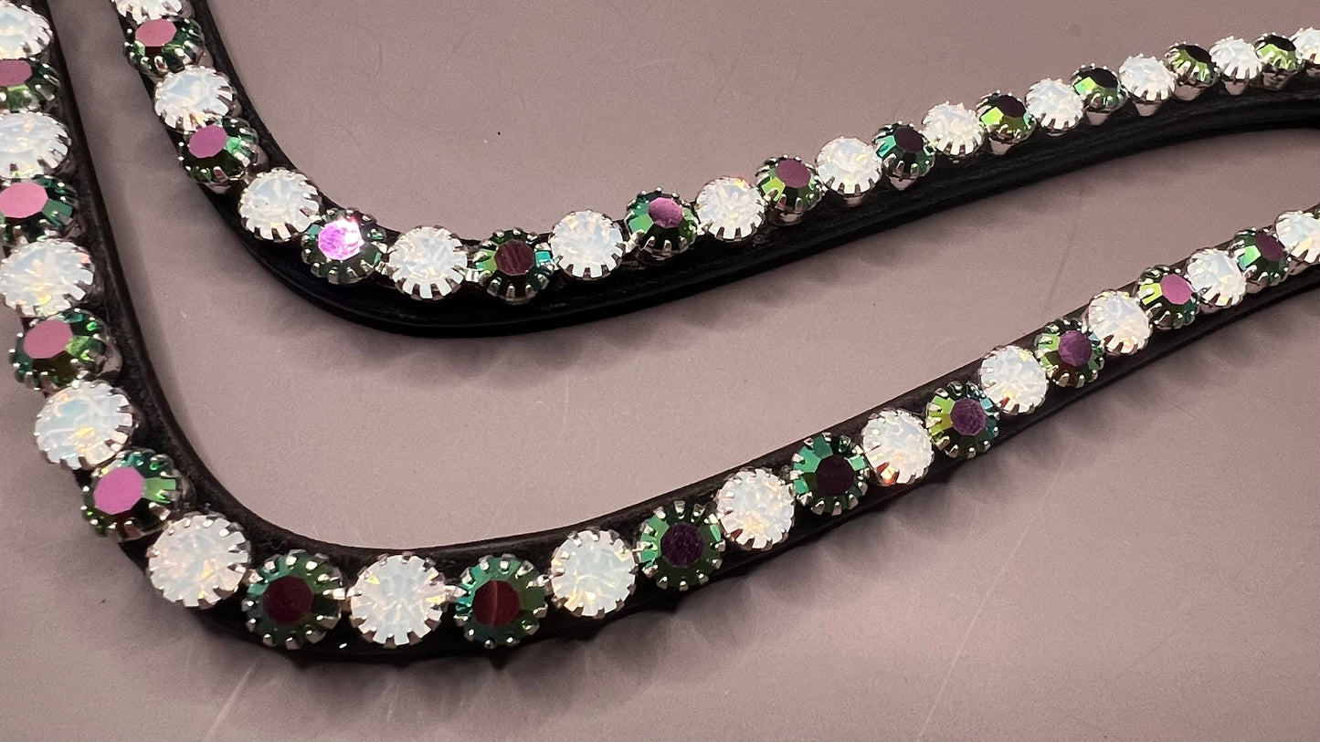 Crystal Peacock Green & White Opal Preciosa Rhinestone Browband